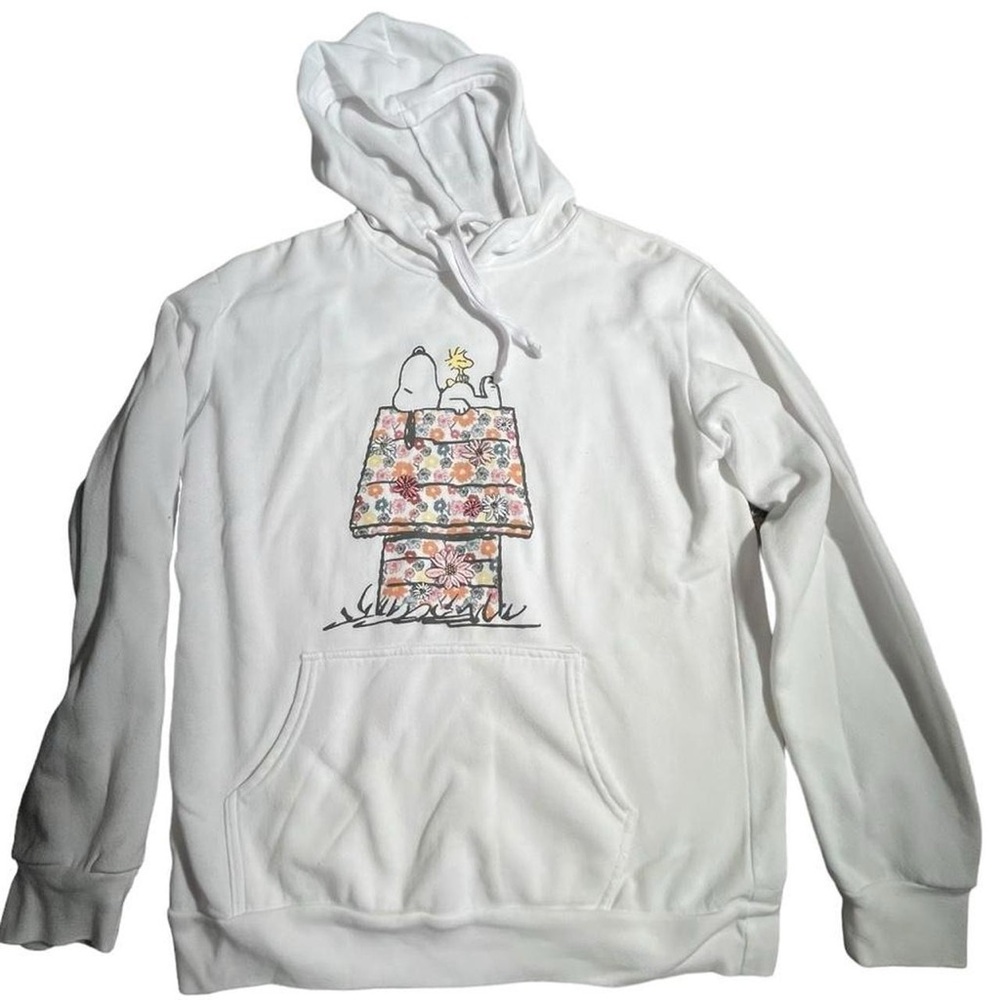 Peanuts White Hoodie with Floral Snoopy Doghouse Graphic